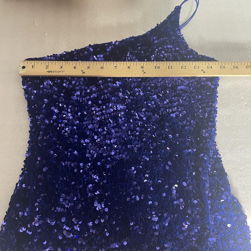 Midnight Doll Sequin Dress Women M Blue One Shoulder Bodycon Holiday Club Party - Picture 5 of 10